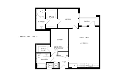 Floor plan for 2 beds, 2 baths, 1092 sqft